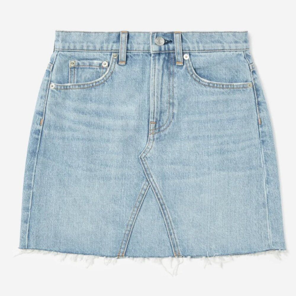 Everlane - The Reconstructed Denim Skirt Vintage Light Blue Raw Hem Sz 27
